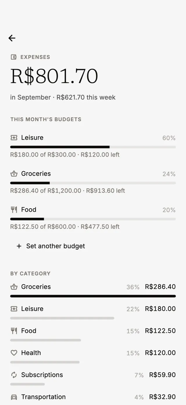 This month's spending with budgets by category