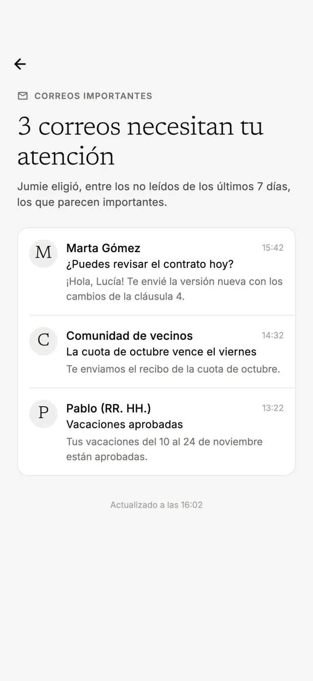 Tres correos importantes separados por Jumie