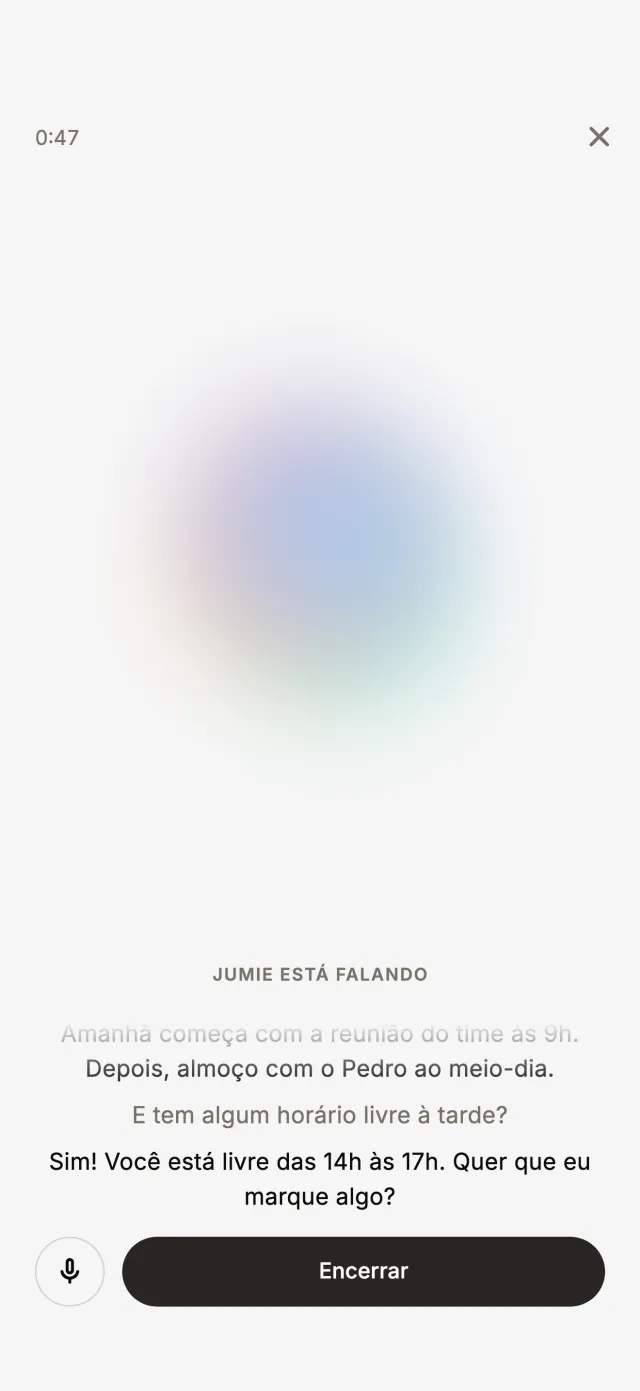 Modo conversa: o Jumie responde em voz alta