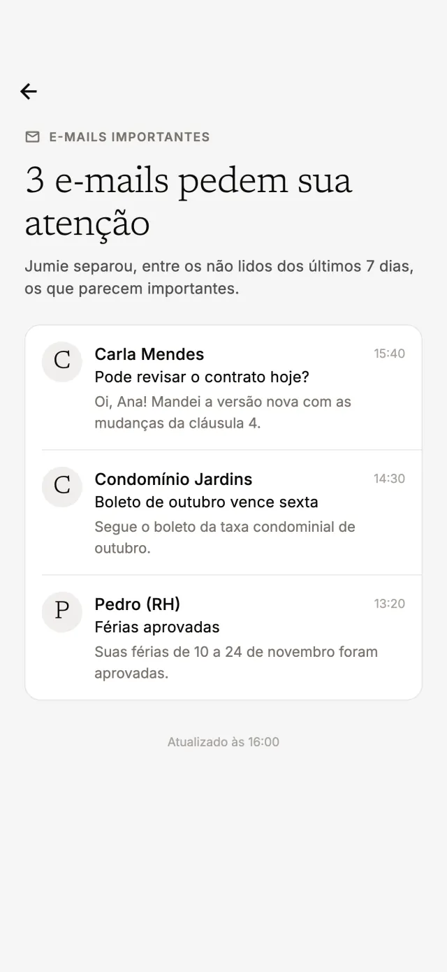Três e-mails importantes separados pelo Jumie